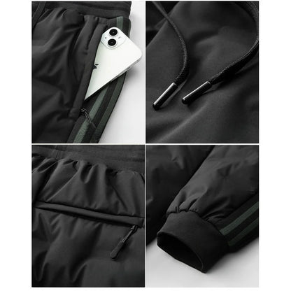 Graphene Heating High Fluffy 90 White Goose down Winter Men's Pressed Glue Filled Windproof Warm Trousers with Ankle Zipper