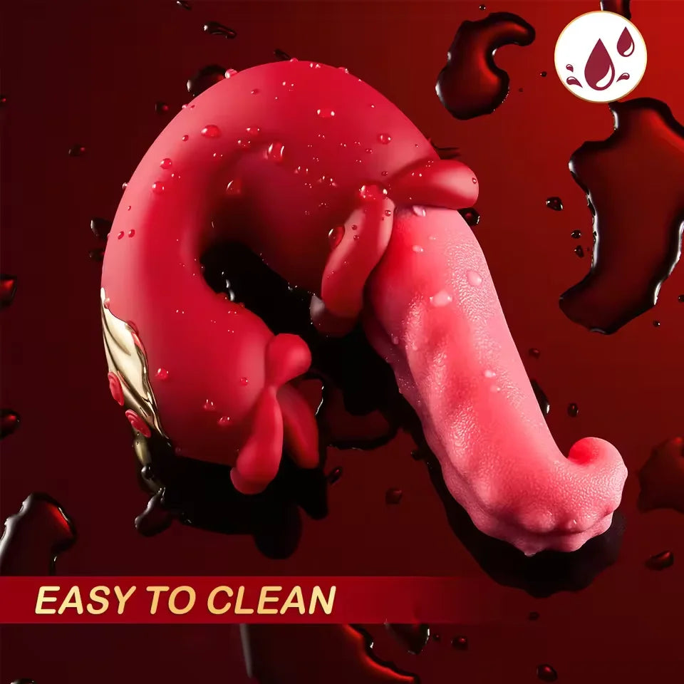 Rose Tongue Vibrator for Women 10 Vibration Modes Licking Nipple Clitoral Stimulator G-spot Massage Dildo Adult Sex Toy