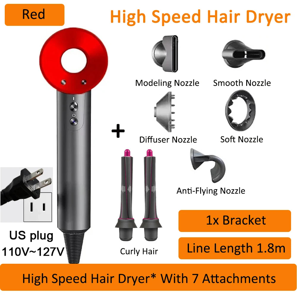 7 in 1 Hair Dryer Professional with Cold Hot Air Functionality Negative lon Blow Quick Dry Leafless Salon Home Hairdryer