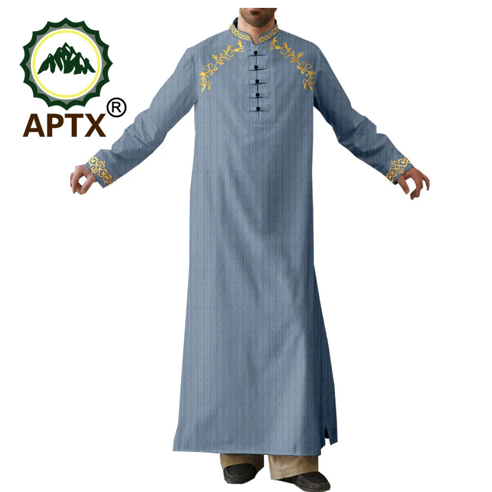 APTX Robe for Men Muslim Fashion Jubba Thobe Single Breasted Loose Embroidery Outfits Casual Wedding Church Wear T2014007