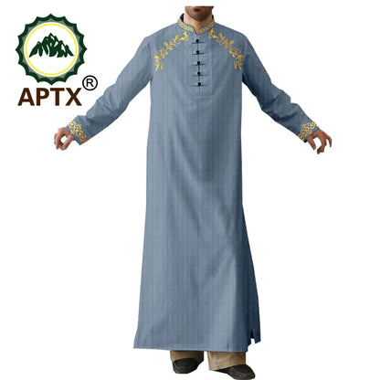 APTX Robe for Men Muslim Fashion Jubba Thobe Single Breasted Loose Embroidery Outfits Casual Wedding Church Wear T2014007