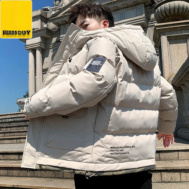 Men's Cotton Jacket 2024 New Winter Thickened Hooded down Cotton Padded Coat Fashionable Loose Style Urban Casual Wear
