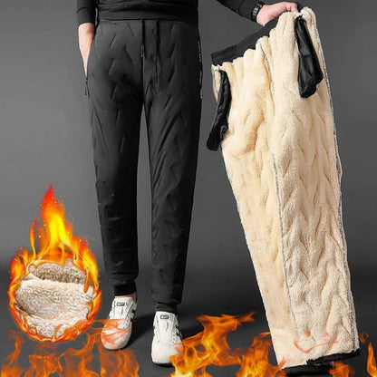 2024 New Winter Down Cotton Pants Men's Plush Thick Wool Warm Sports Pants Casual Waterproof Windproof Cold-proof Cotton Pants