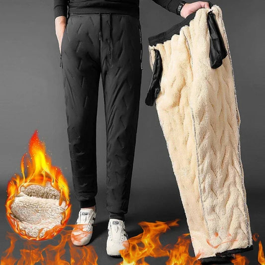 2024 New Winter Down Cotton Pants Men's Plush Thick Wool Warm Sports Pants Casual Waterproof Windproof Cold-proof Cotton Pants