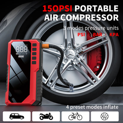 5000A Peak Car Jump Starter with 150PSI Air Compressor Portable Car Battery Booster Pack 12V Auto Starting Device for Gas/Diesel