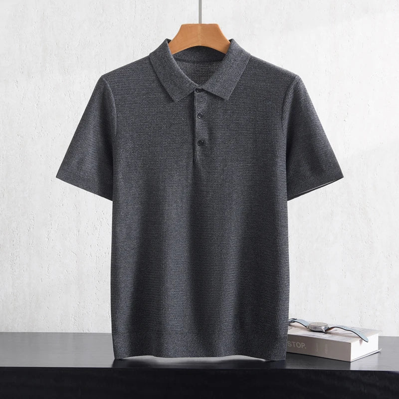 Summer new business casual short-sleeved men's POLO collar 100% Lyocell T-shirt knitted plus size youth sweater