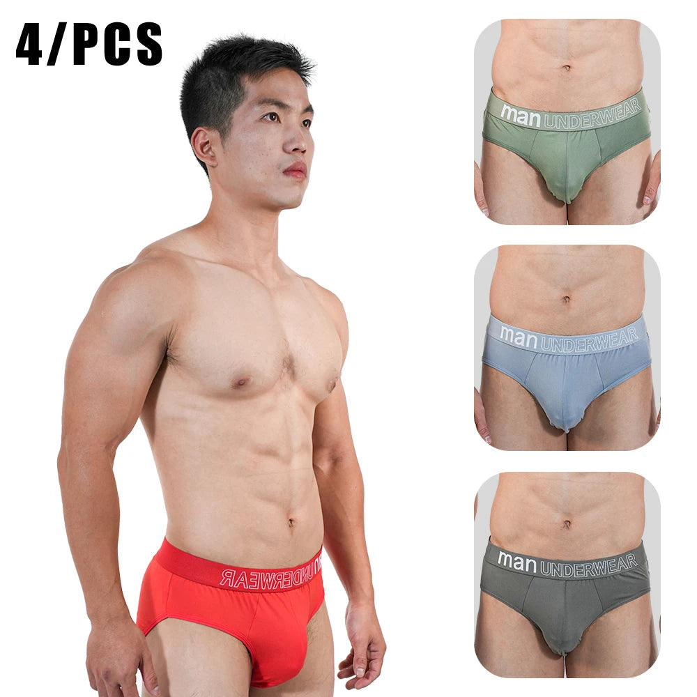4pcs Mens Briefs Underpants Loose Plus Size Briefs Mid Waist Black Gray Sports Underwear Heavyweight Boys Breathable Panties 6XL