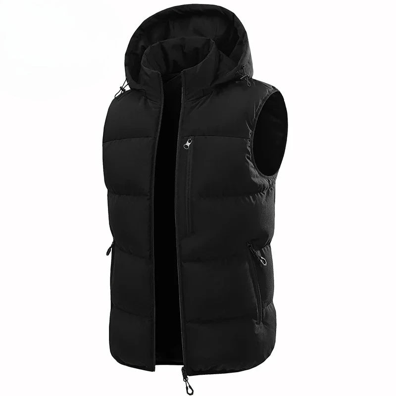 Hots Winter Men Outdoor Windproof Fleece Detachable Hooded Vest Men Sleeveless Warm Casual Fashion Zipper Brand Vest Male Coat