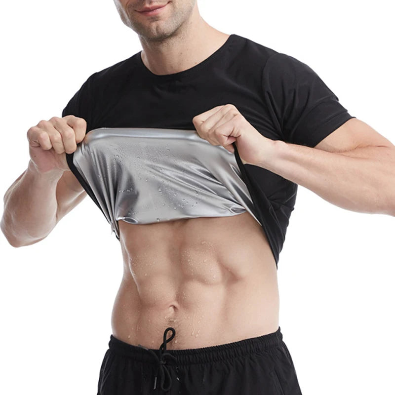 1pcs Men's Shapewear Men's Ftness Sweat Suit Shaping Large Size Vest Sports Abdominal Control Short-sleeved Corset Sauna Suit