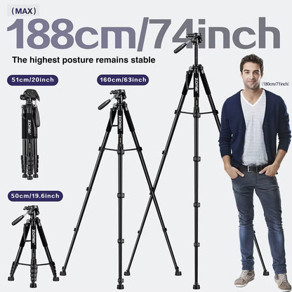 187cm/73.6in Tall Zomei Aluminum Alloy Portable Tripod for Camera DSLR Canon Nikon, 360 Degree Panorama Photography Phone Stand