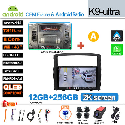 Android 16Carplay For Mitsubishi Pajero 4 V80 V90 2006 2007 -2014 Car Radio Video GPS Navigation Player Unit Multimedia Stereo