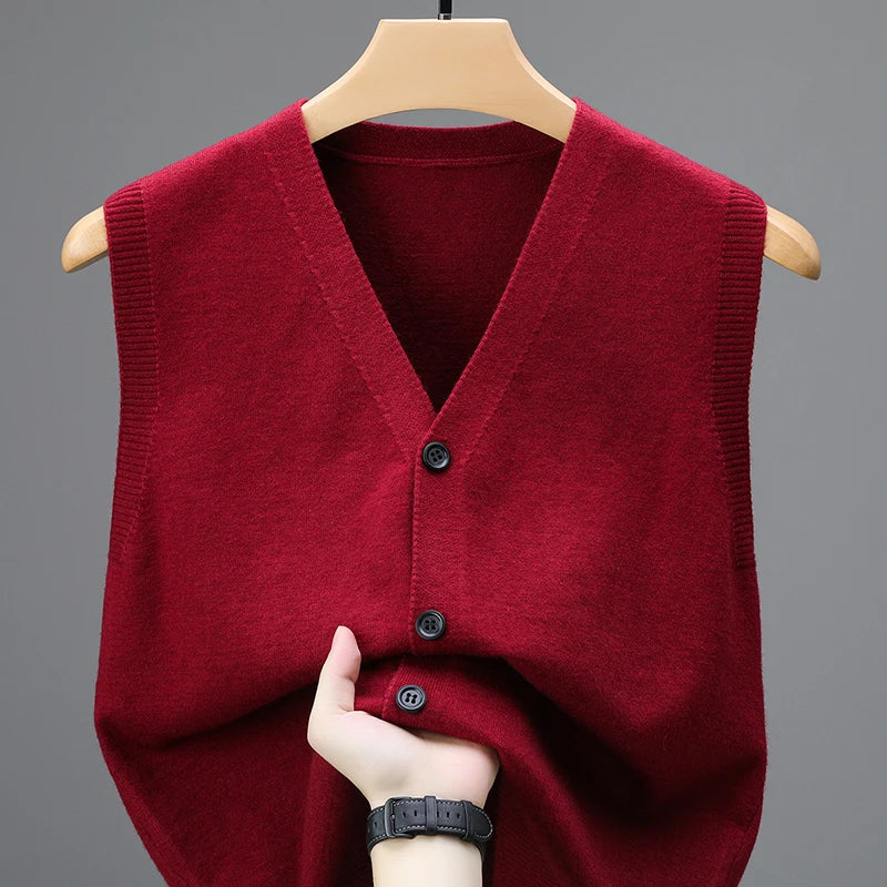 Brand Spring and Autumn Wool Vest for Men, Middle Aged and Elderly Dad, Cardigan, Sleeveless Vest, Knitted Sweater for Men