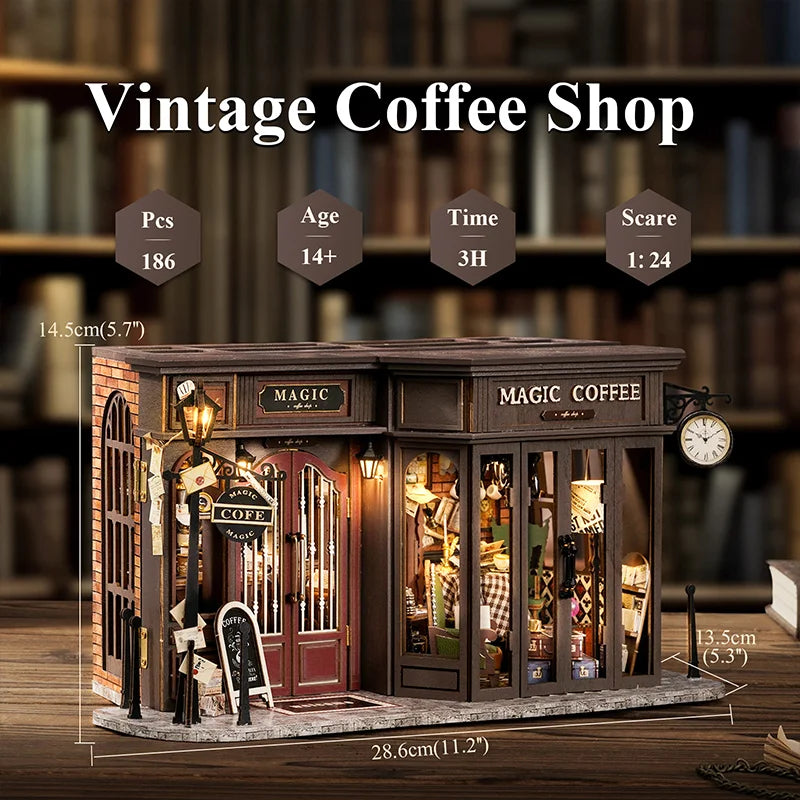 CUTEBEE Dollhouse Miniature with Furniture 3D DIY Wooden Dollhouse Kit with Dust Proof Creative Room Home Decor for Coffee Shops