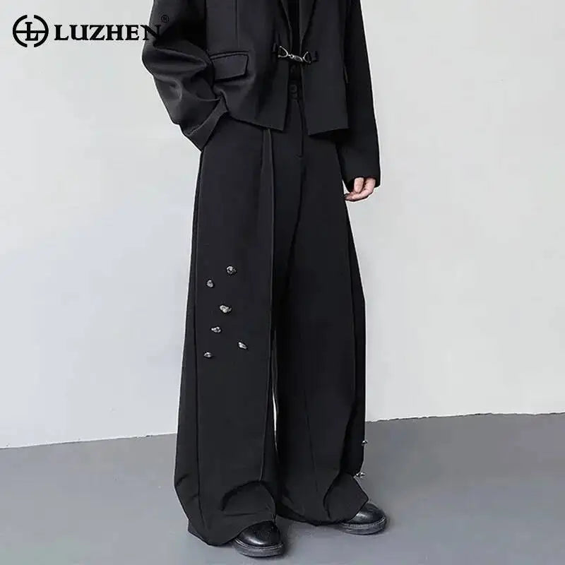 LUZHEN Decorate Elegant Original Fold Design Loose Metal Buckle Straight Trousers Men's 2026 New Handsome Casual Pants JY7587