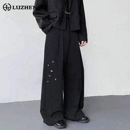 LUZHEN Decorate Elegant Original Fold Design Loose Metal Buckle Straight Trousers Men's 2026 New Handsome Casual Pants JY7587