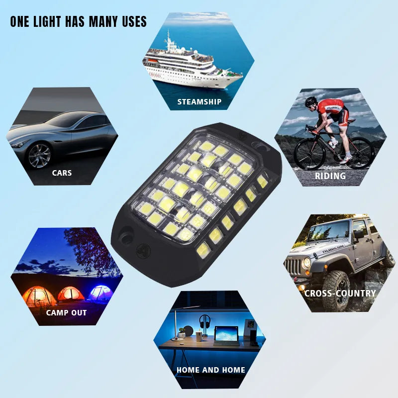 4 Pcs 36 LED Rock Light 3D Lens Car Underglow Chassis Light Universal for Jeep Truck SUV ATV UTV Motocycle Decorative Accessorie