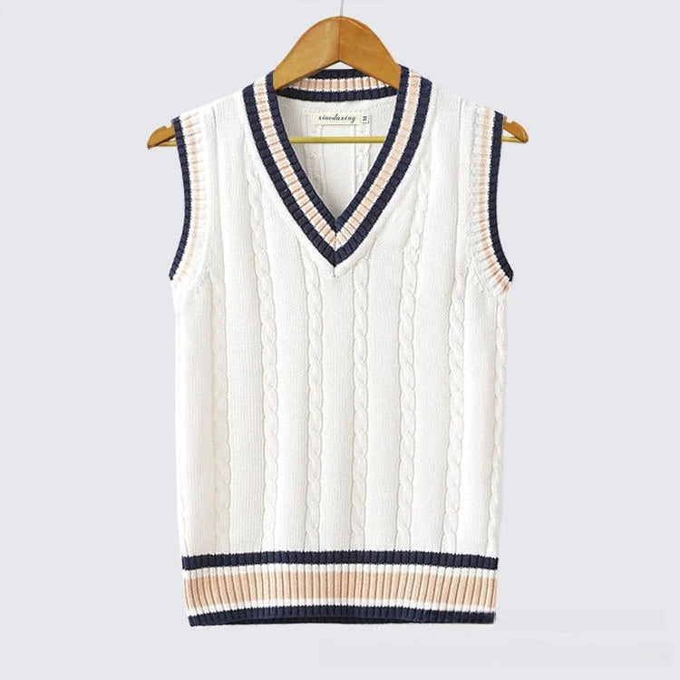 Mens &Womens V-Neck Cable Knit Sweater Vest Cotton Unisex Sleeveless Cricket Jumper for Spring Autumn Winter Golf Office Party