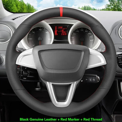 Black Faux Leather Car Steering Wheel Cover for Seat Ibiza (6J) 2008-2015 MII 2013-2020