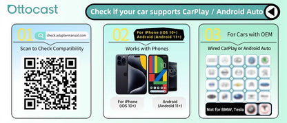 Ottocast Mini Pico 2in1 Wireless CarPlay Dongle Car Baby Safety Camera Pet Back Seat Camera Child Car Monitor For 99% of the car