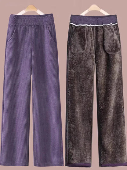 Fleece Lined Thick Corduroy High Waist Wide Leg Pants Women's Autumn Winter New Style Drapey Mom Straight Leg Trousers Trendy
