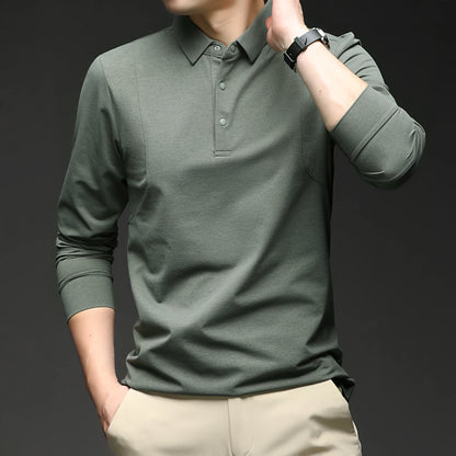High-end 2026 New Polo Shirt for Men's Top Versatile Casual Business Style Solid Color Long-sleeved Lapel T-shirt Lapel  Shirt