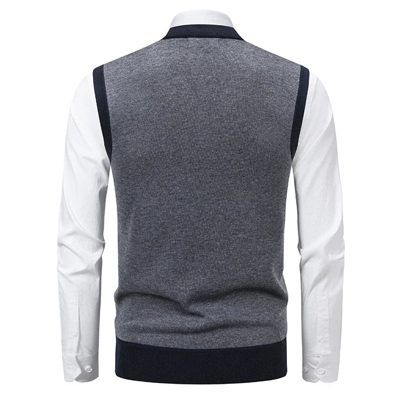 Men's Knitted Warm Sweater in Autumn and Winter V-neck Vest Diamond Grid Twisted Flower Casual Fashion Versatile Top
