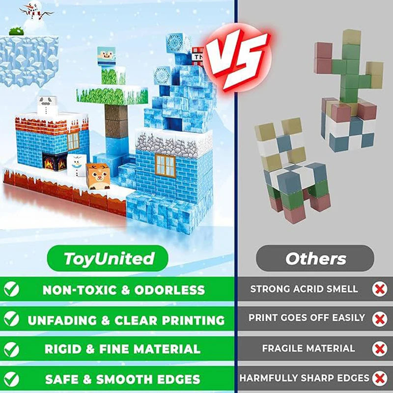 Magnetic Building Blocks Mine World Magnet Cube for Stacking Construction Set Educate Sensory Toys Kids Boys Girls Ages 3+ DIY