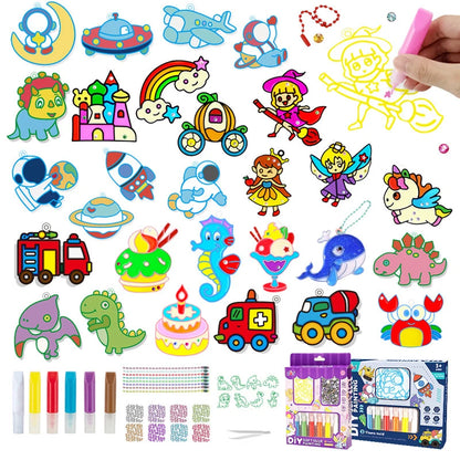 No-bake Crystal Glue Painting Set Children's Handmade DIY Jewelry Hangings Coloring Paint Painting Cream Glue Girl Gift