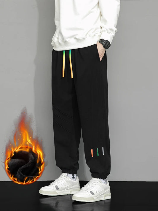 Winter Men's Sweatpants Warm Joggers Big Size 8XL 7XL 6XL Fleece Liner Cotton Sports Pants Colorfull Drawstring Thermal Trousers