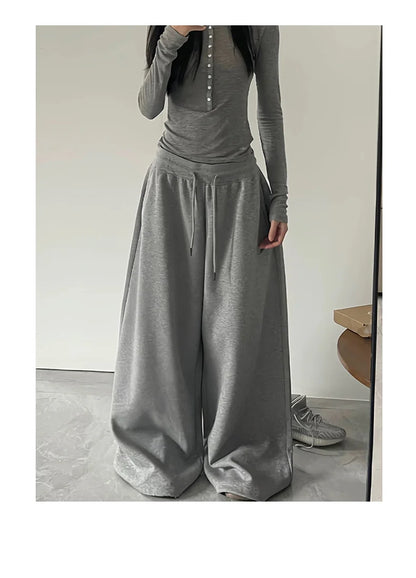 American Style Lazy Girl Sports Pants Women High Waist Loose Slimming Casual Wide Leg Pants Fall New Arrival Small Size