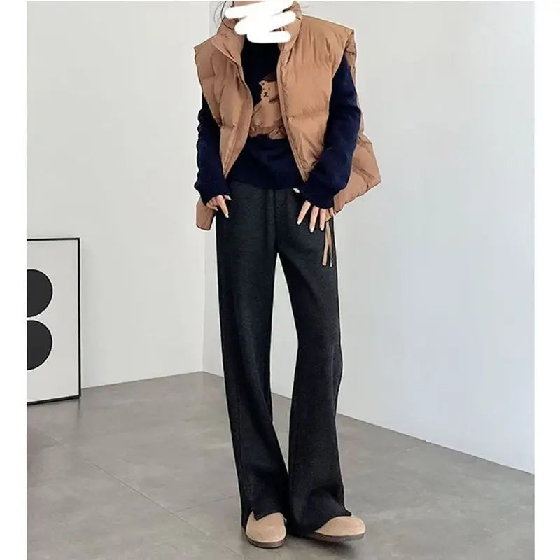 Thickened Fleece Wide Leg Pants High Waist Trousers for Women Casual Autumn Winter Slimming Warmth Pants Korean Style