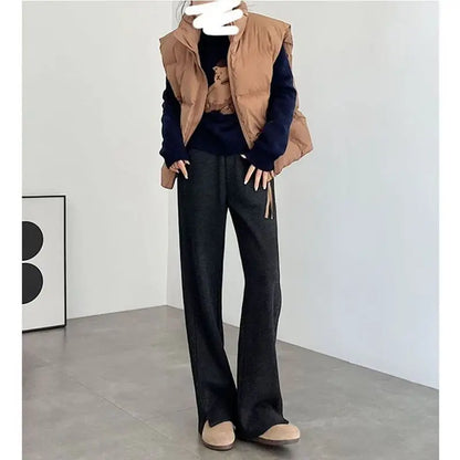 Thickened Fleece Wide Leg Pants High Waist Trousers for Women Casual Autumn Winter Slimming Warmth Pants Korean Style