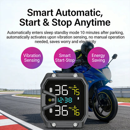 Yangood TMPS Motorcycle Tire Pressure Sensor Waterproof LCD Color Display Real-Time Safety Tire Pressure Monitoring System