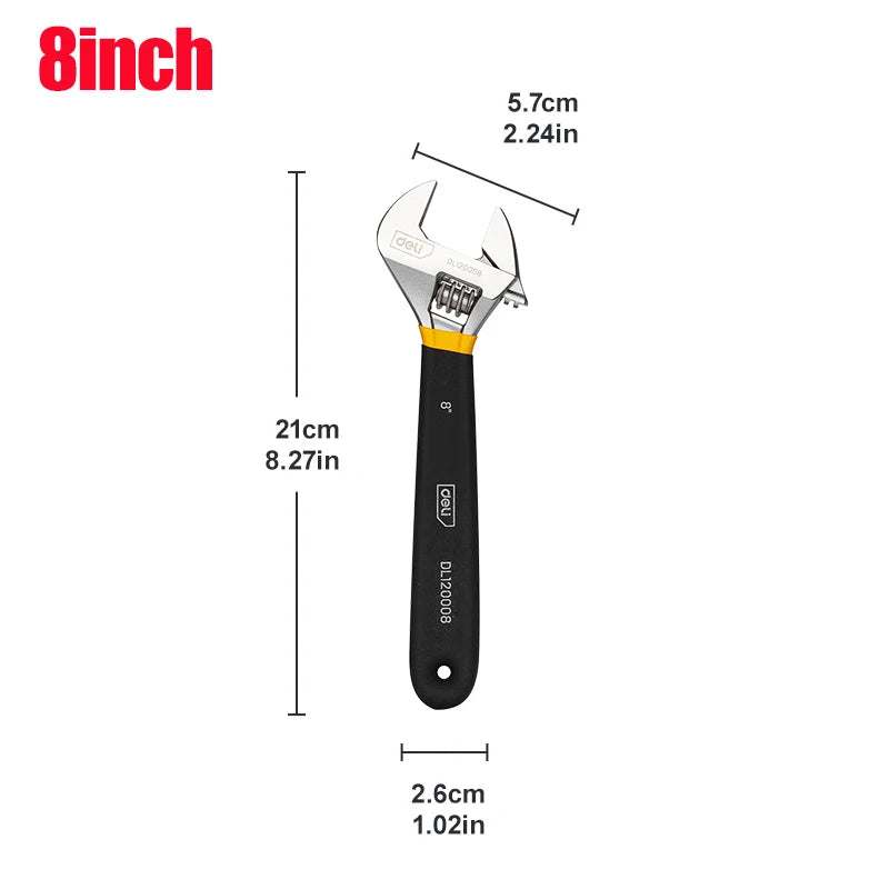 Professional 6/8/10/12 Inch Carbon Steel Wrench, Chrome Plated with Non-Slip TPR Grip for Automotive Repair & Maintenance Tools