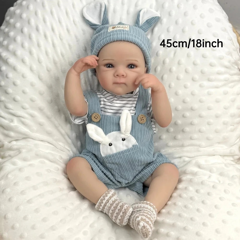 BZDOLL 18inch 45cm Full Vinyl Reborn Baby Doll Lifelike Handmade Birthday Gift For Kids Dress Up Bedtime Play Toy