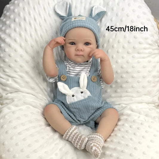 BZDOLL 18inch 45cm Full Vinyl Reborn Baby Doll Lifelike Handmade Birthday Gift For Kids Dress Up Bedtime Play Toy
