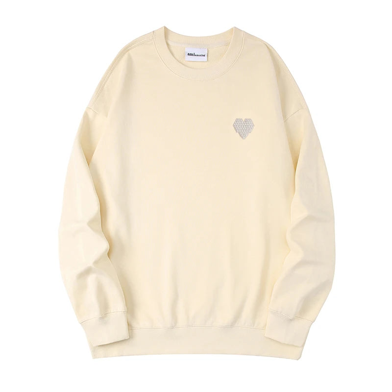 AMI AMORING2025 New Fashion Trend Brand Embroidered Love A Hoodie Women's Simple Couple's Wear Men's Loose Round Neck Pullover