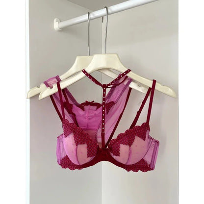 French-style Heart Embroidery Lingerie Set for Petite Women Soft Steel Cups Romantic Bra Set Hot Sale Comfortable  S-XL Hot Sale