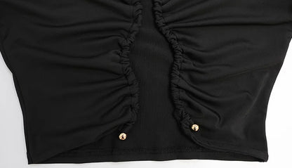 Ahagaga Autumn Fashion Women's Sets Solid Regular Long Sleeves O-Neck Skinny 2Pcs (Tops+Pants) Knot Casual Streetwear Folds Suit