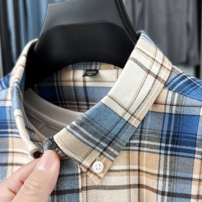 2026 New Arrival 100% Pure Cotton Men's Long Sleeve Mid-Age Shirts, Xinjiang Cotton Spring Solid Color Casual Shirt