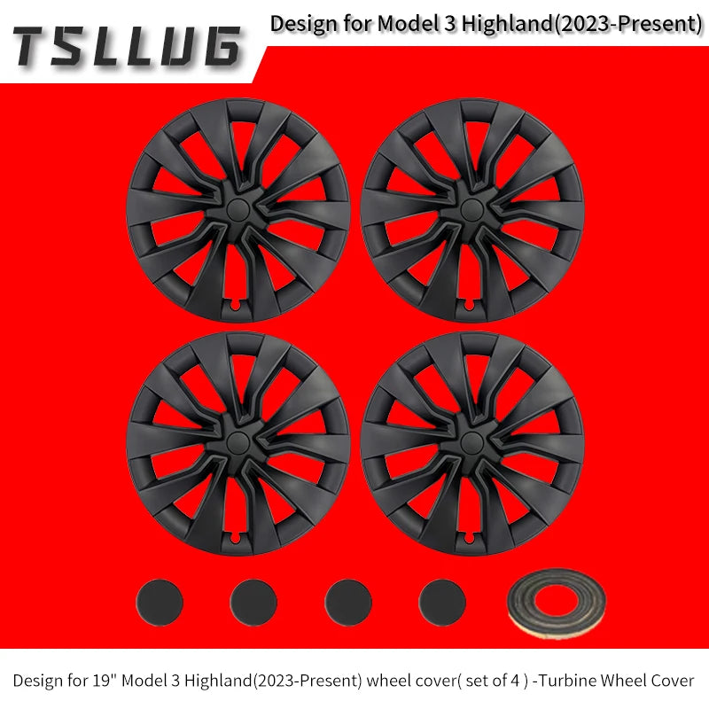 TSLLUG 4PCS 19-Inch Hub Cap for Tesla Model 3 Highland 2024-2026 32nd Style Automobile Hubcap Full Rim Cover Accessories