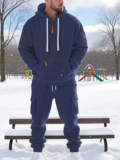 Men's Hooded Set Outdoor Workwear Casual Sweatshirt Set Comfortable Streetwear Fashion Men's Ensemble