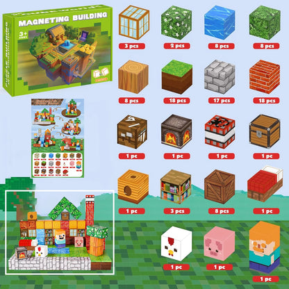 Magnetic Building Block Toy Mine World Stacking Creativity Bricks Forest Houses Architectural Model Set Kids for Boy Girls Gift