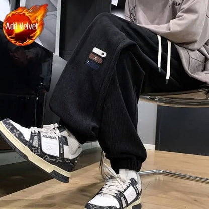 Harem Trousers Corduroy Joggers Man Sports Pants Black New in Essential Autumn Winter Deals Korean Cool Retro Sweatpants for Men