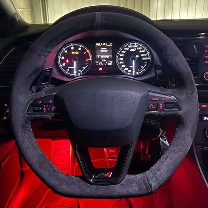 For Seat Leon Cupra R Leon ST Cupra Leon ST Cupra Ateca Cupra Ateca FR Anti-Slip Black Suede Braid Car Steering Wheel Cover