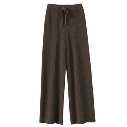 Autumn winter versatile cashmere wide-leg trousersfemale knitted high waist thickened straight tube wool trousers loose trousers