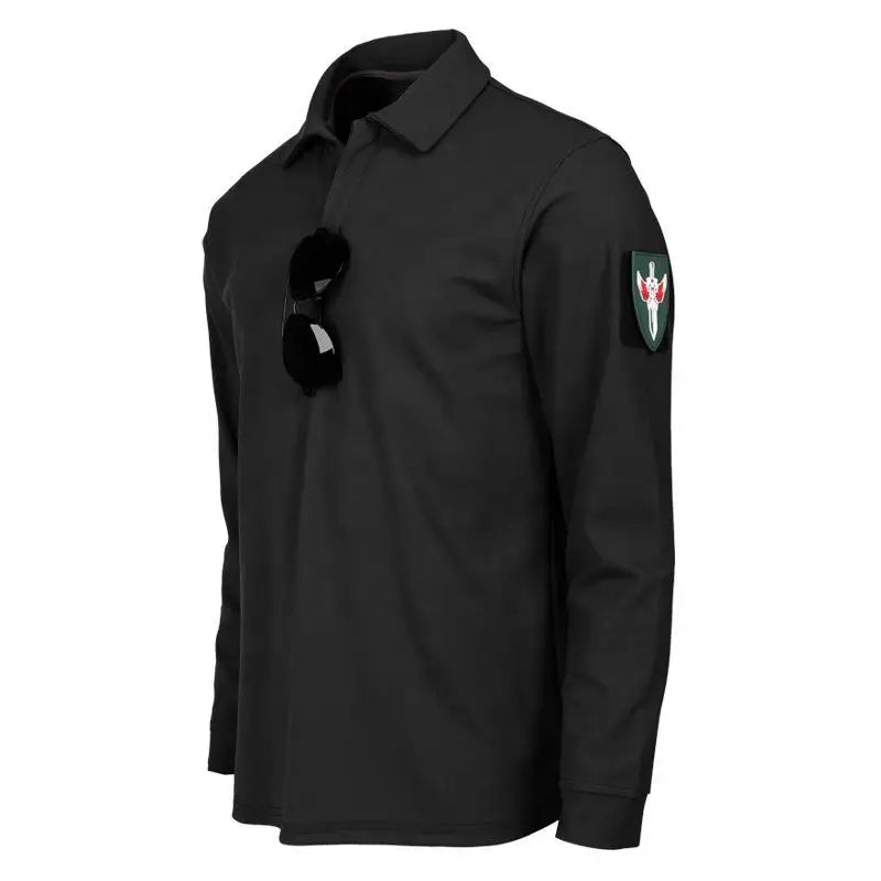 Men's Long Sleeve Tactical Training Shirt Outdoor Fitness Polo Shirt Spring Autumn Fitness Wear with Collar Army Style PT Shirt