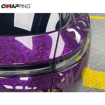 145x200cm Forged Carbon Fiber Purple Car Vinyl Wrap Waterproof Self-Adhesive Film for Hood Roof PPF Vinyl Car Body Covering Film