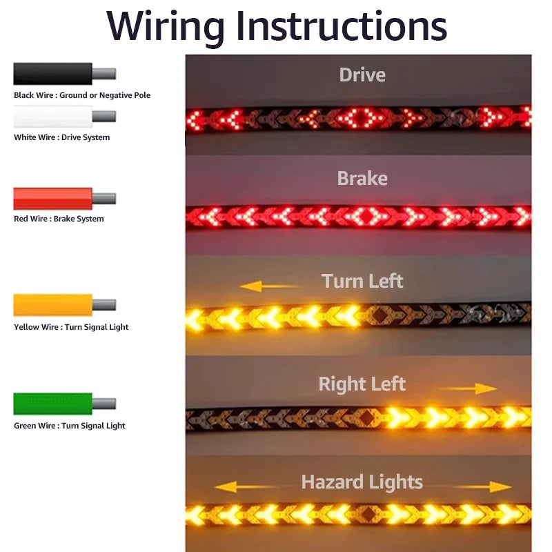12 24V Car Truck LED Tailgate Light Strip Dynamic Flowing Arrow Tail Light LED Strip Brake Light Turn Signal Warning Lamp