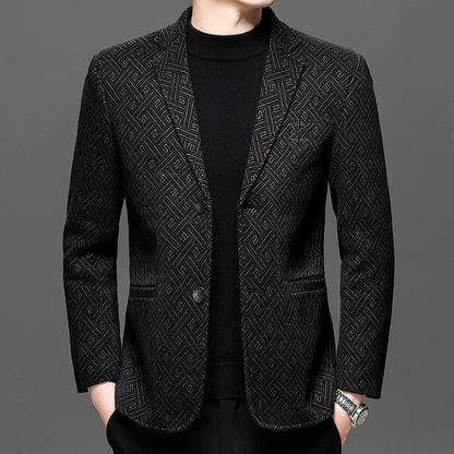 Autumn Winter Men Elegant Padded Blazers Coffee Navy Personality Pattern Suit Jackets Male Slim Fit Tailored Outfits Garments